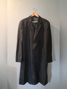 Fortini Italian Colezione Merino Wool Black Long Overcoat‎ Mens 44L